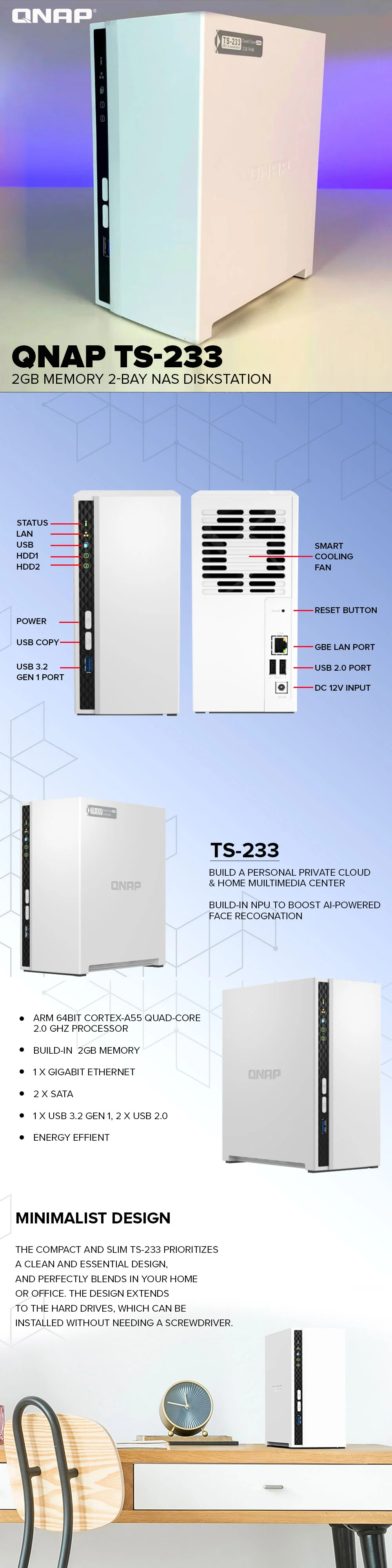 QNAP TS-233 2GB Memory 2-Bay NAS AI-powered image recognition DiskStation - Image 7