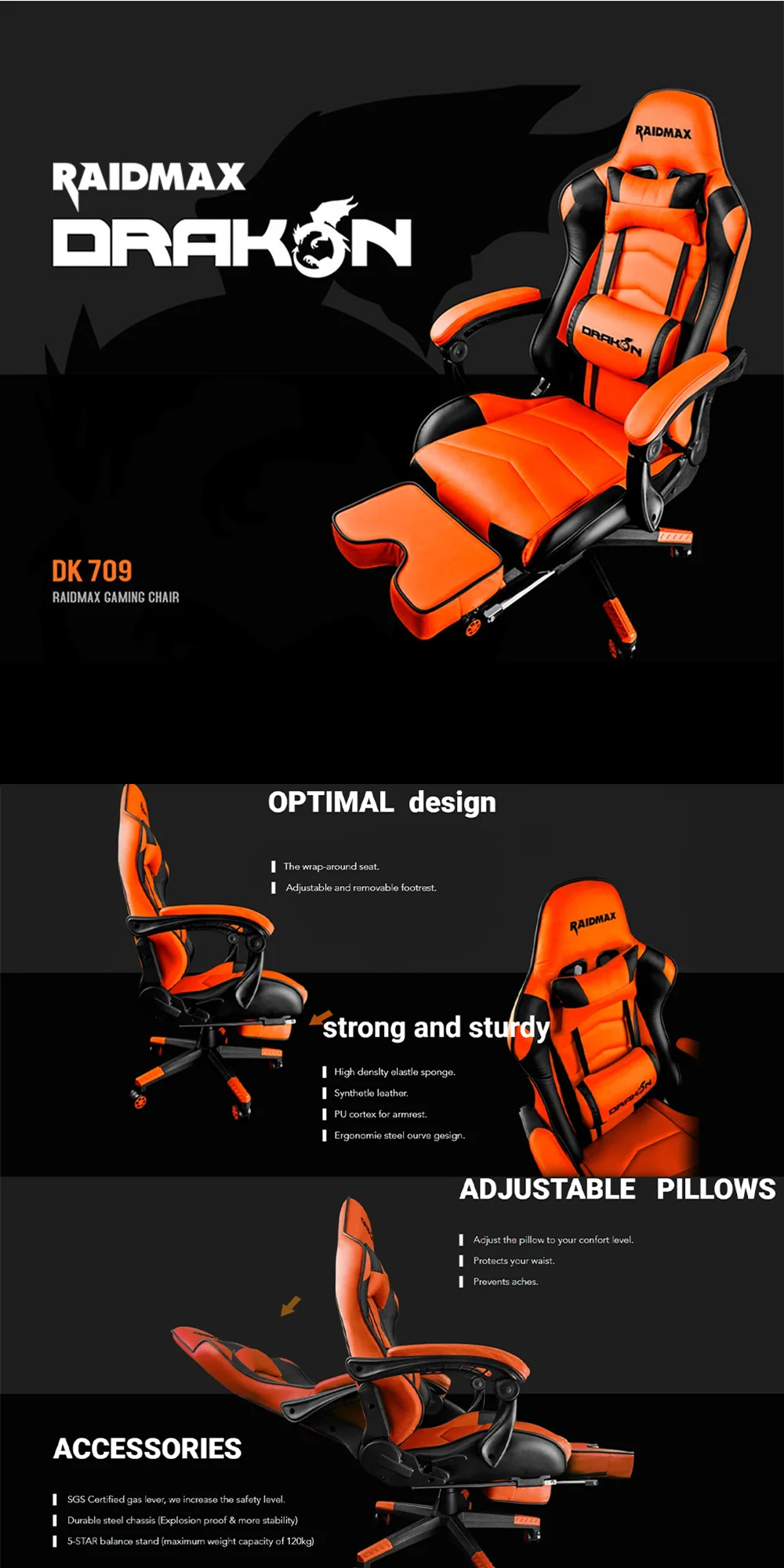 Raidmax Drakon DK709 Gaming Chair Black - Image 4