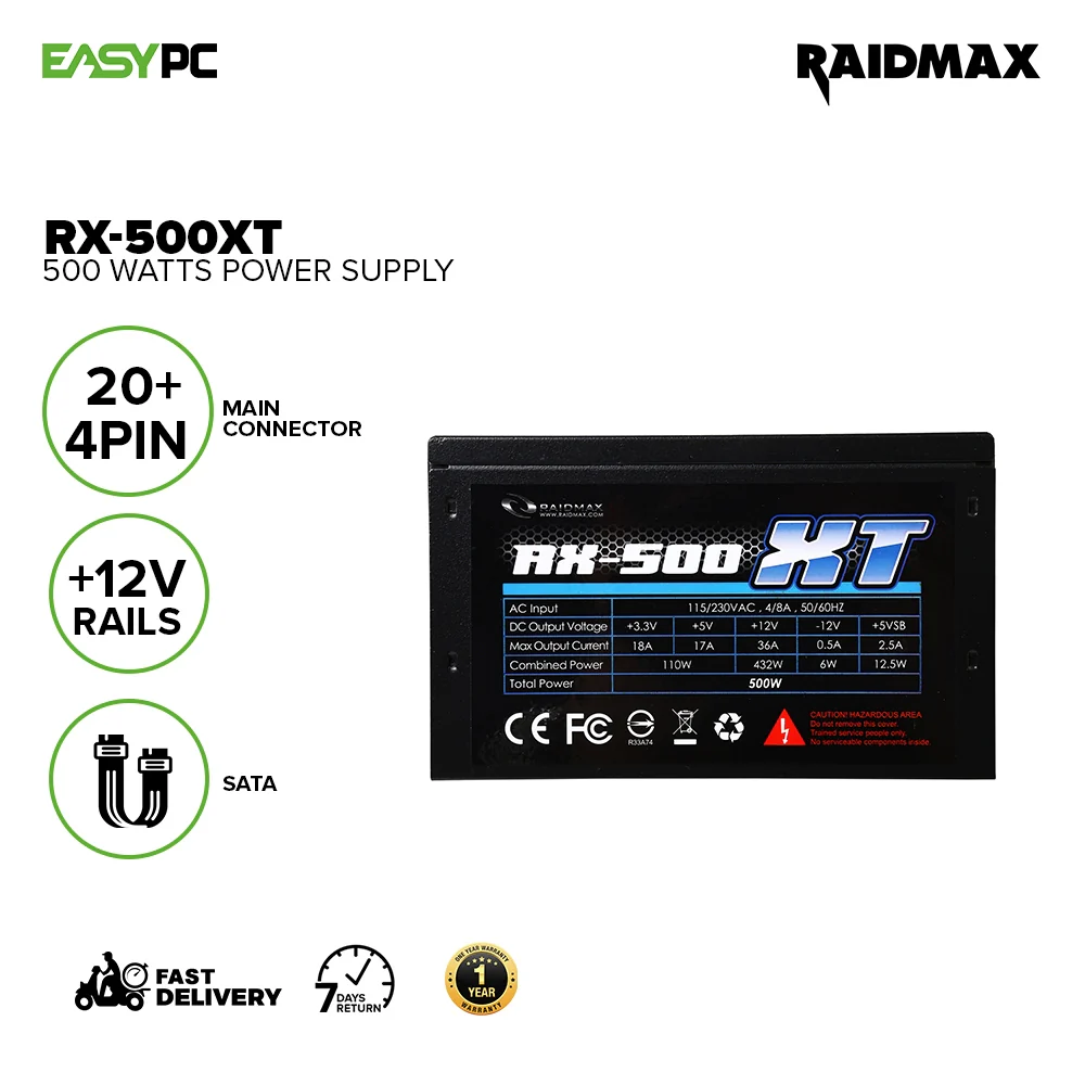Raidmax RX-500XT 500 watts, Haswell Support, Non Modular, Power Supply - Image 2