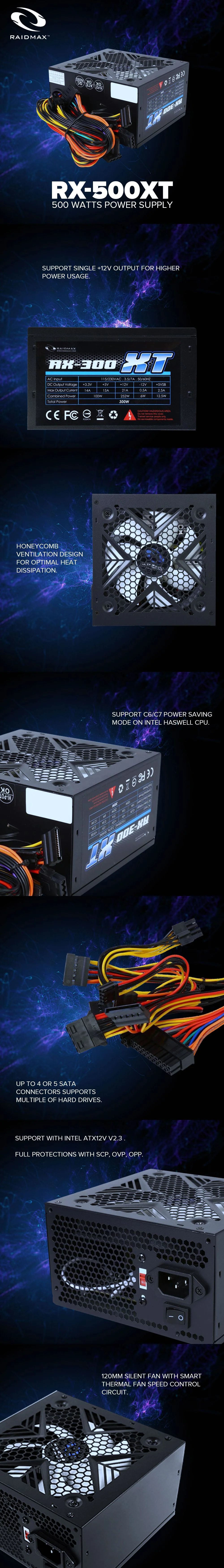 Raidmax RX-500XT 500 watts, Haswell Support, Non Modular, Power Supply - Image 7