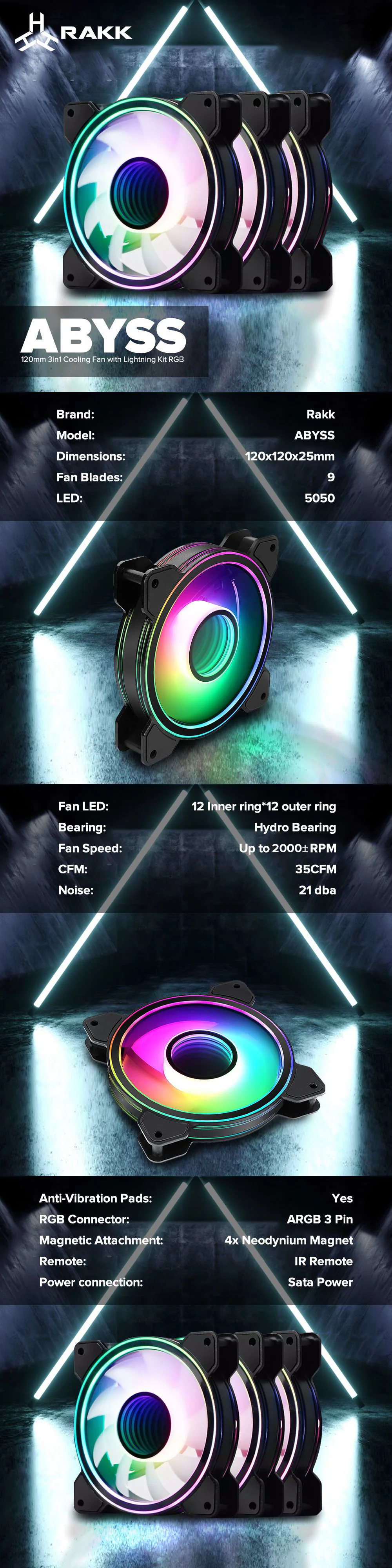 RAKK ABYSS 120mm 3in1 Cooling Fan with Lightning Kit RGB - Image 7