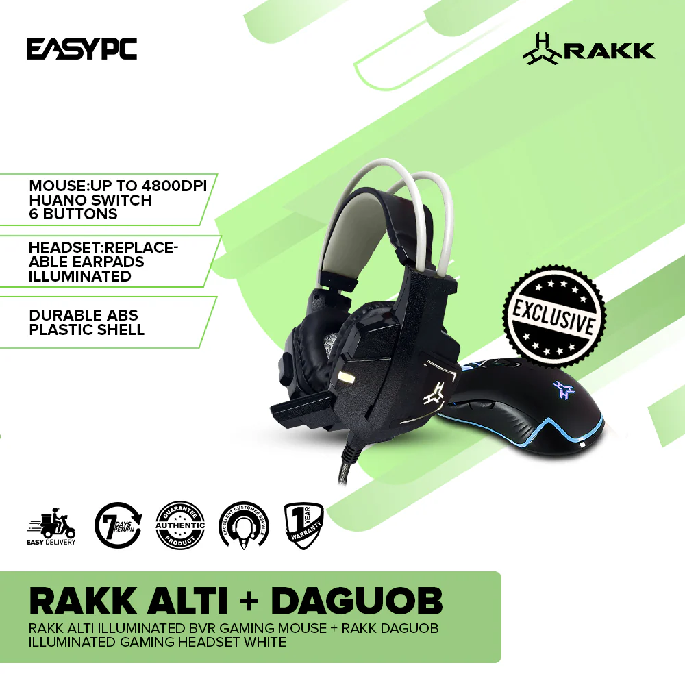 RAKK Alti Illuminated BVR Gaming Mouse + RAKK Daguob Illuminated Gaming Headset White - Image 2