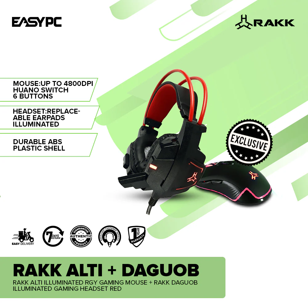RAKK Alti Illuminated RGY Gaming Mouse + RAKK Daguob Illuminated Gaming Headset Red - Image 2