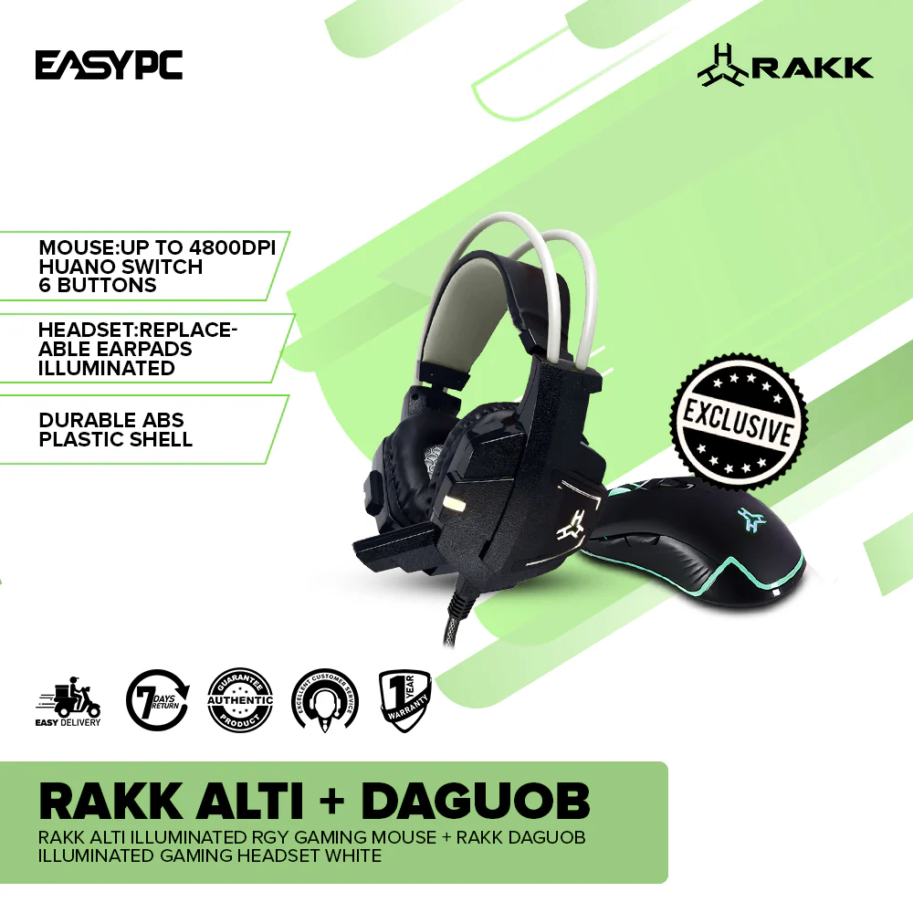 RAKK Alti Illuminated RGY Gaming Mouse + RAKK Daguob Illuminated Gaming Headset White - Image 2