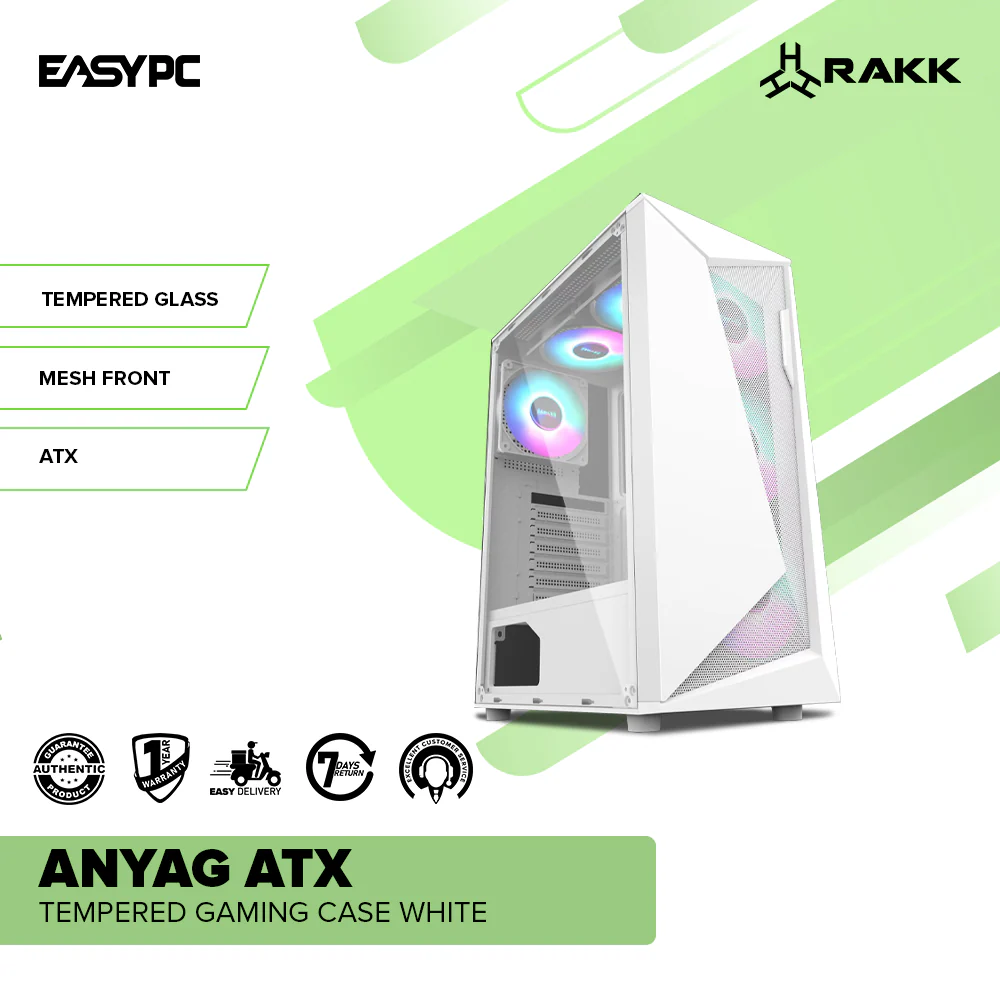 RAKK ANYAG ATX Tempered Gaming Case White - Image 2