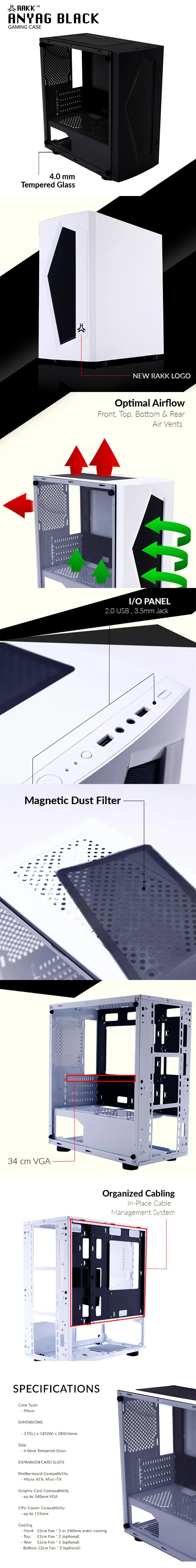 Rakk Anyag Micro Atx Tempered Glass Frost White & Anyag Black Gaming PC Case, Maris Pro Kit and Anyag Black Bundles - Image 12