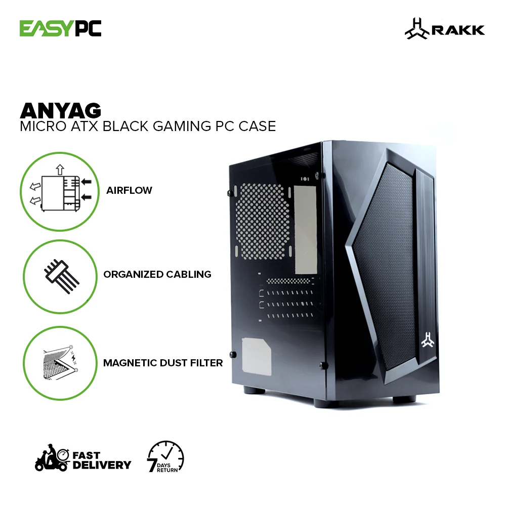 Rakk Anyag Micro Atx Tempered Glass Frost White & Anyag Black Gaming PC Case, Maris Pro Kit and Anyag Black Bundles - Image 2
