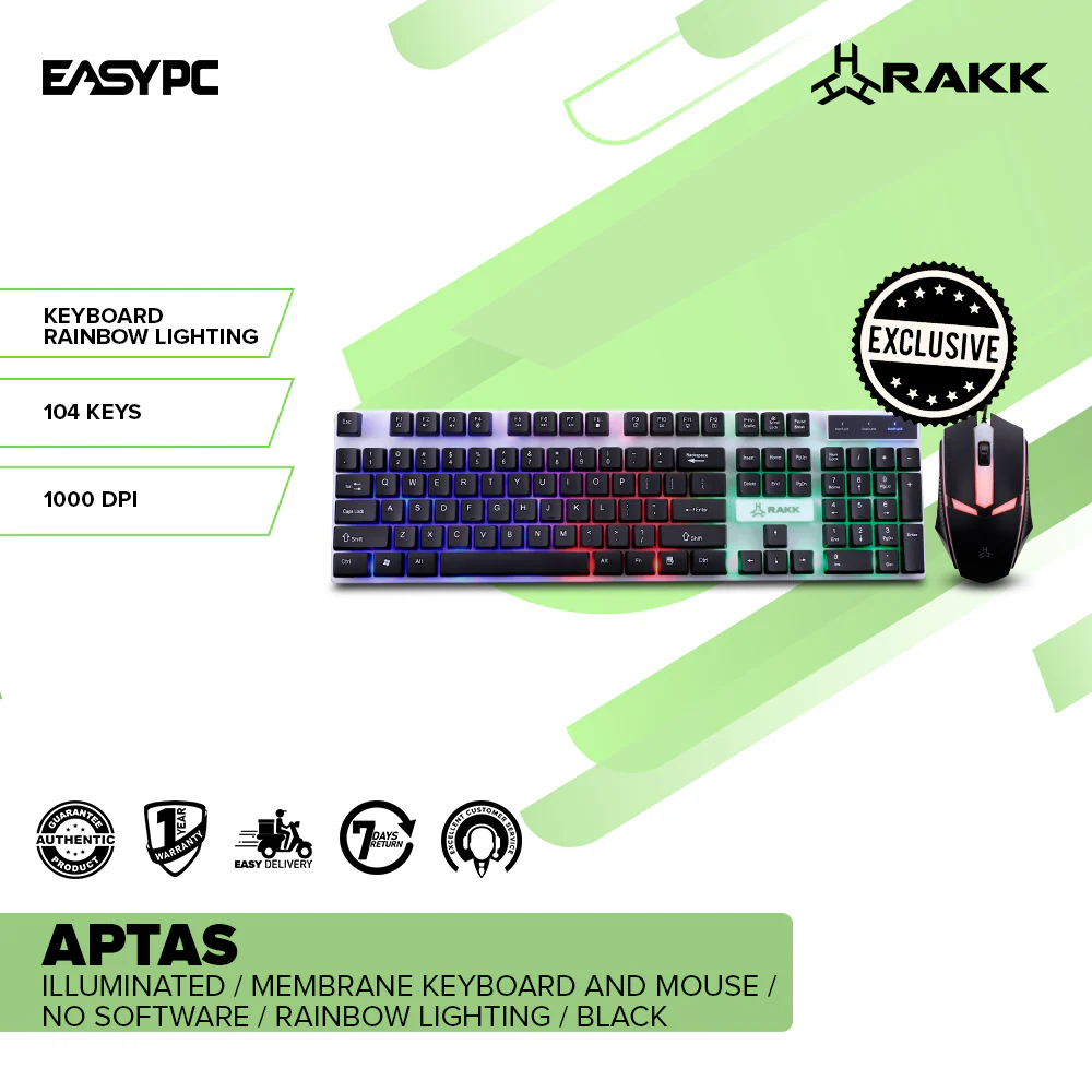 RAKK APTAS ILLUMINATED / Membrane Keyboard and Mouse / No software / Rainbow lighting / Black - Image 2