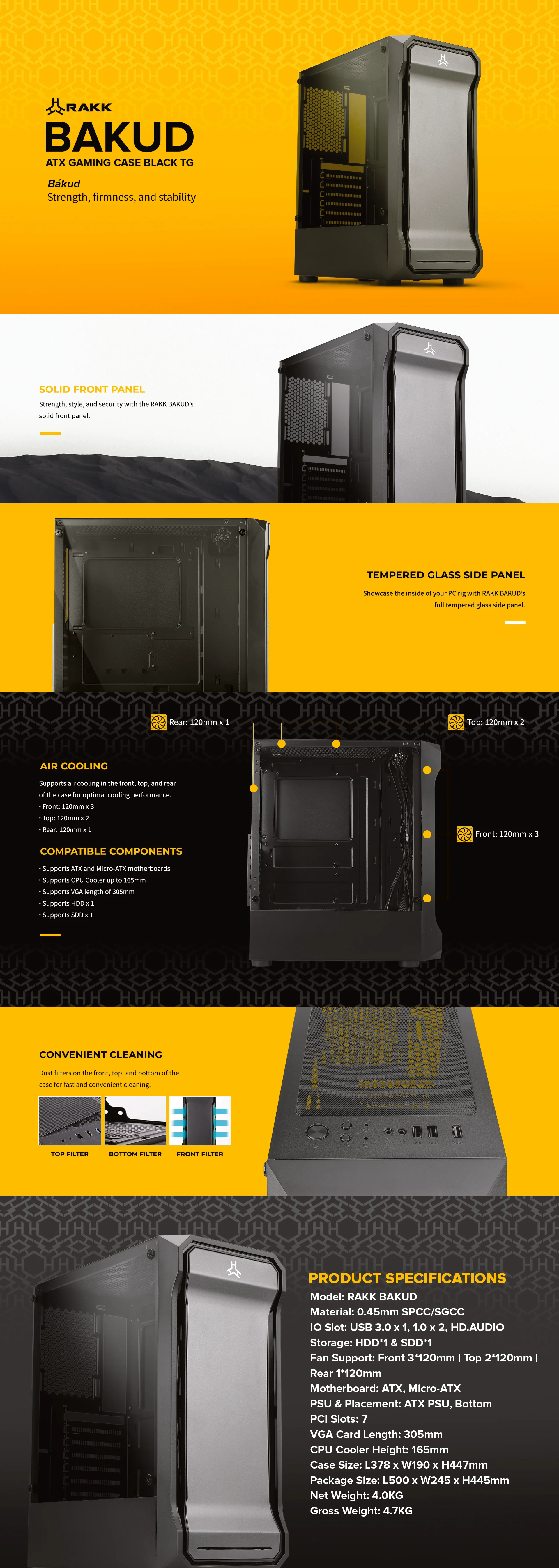 RAKK BAKUD Gaming PC Case Black / RAKK BAKUD PC Case | MARIS PRO CHASSIS FAN 3-in-1 KIT - Image 10
