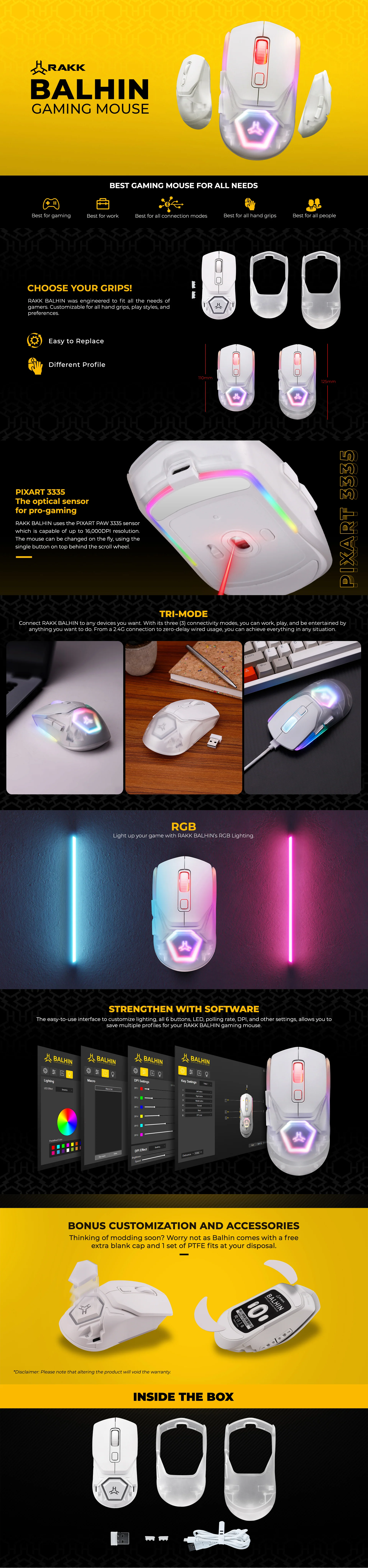 Rakk Balhin trimode 3335 Sensor RGB Gaming mouse - Image 9