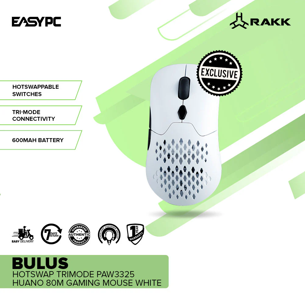 RAKK BULUS Hotswap Trimode PAW3325 Huano 80M Black and White Gaming Mouse - Image 7