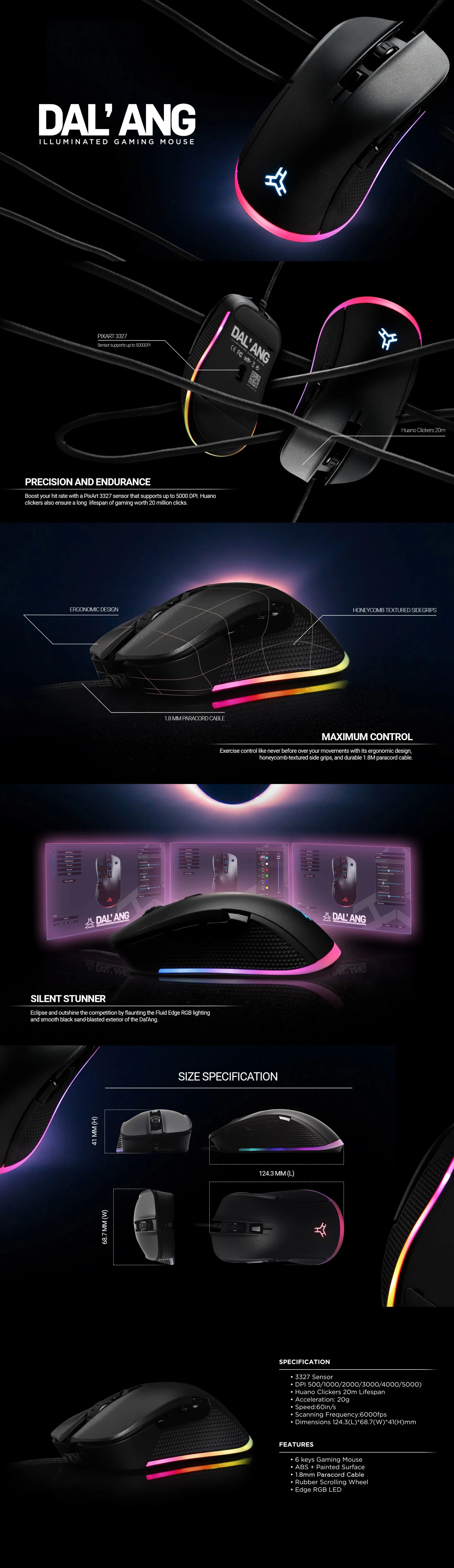 Rakk Dal-Ang Gaming Mouse RGB Gears for FPS and RPG games like PUBG ROS CSGO Crossfire DOTA2 Apex Legends Excellent Performance USB Mouse Gaming Mouse - Image 9