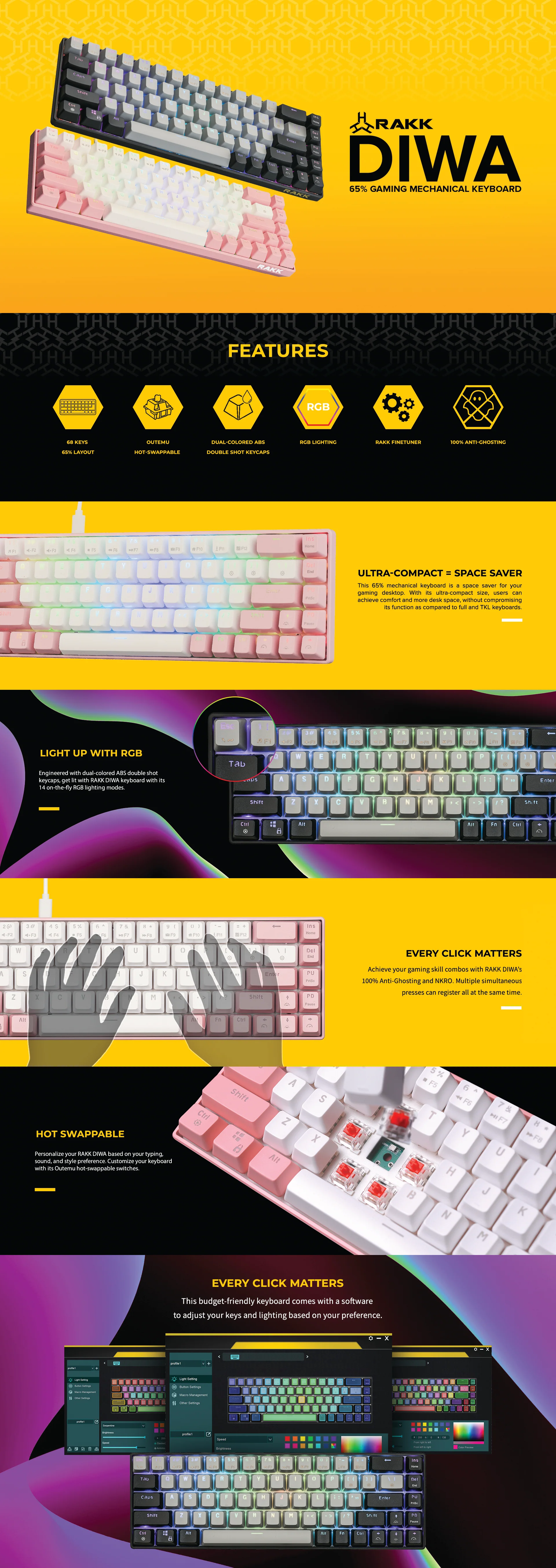 RAKK DIWA Outemu Blue/Red Mecahnical Gaming Keyboard - Image 37
