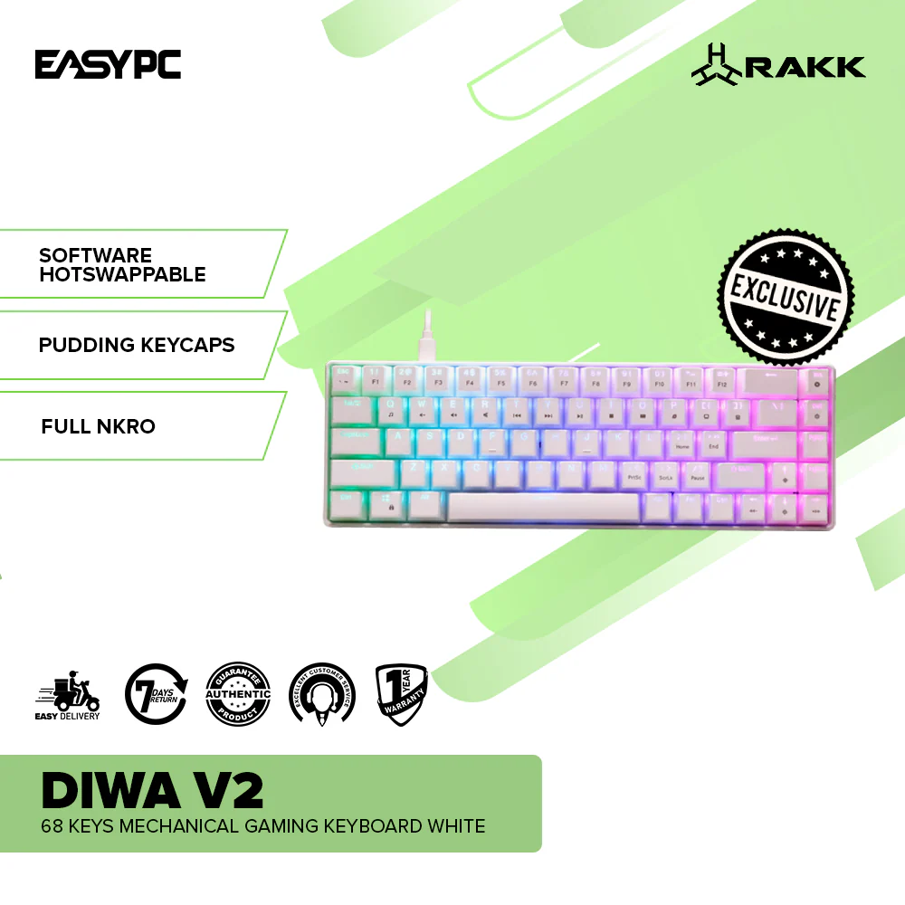 RAKK DIWA V2 68 Keys Mechanical Gaming Keyboard White - Image 2