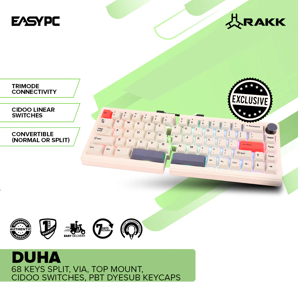 RAKK DUHA / 68 Keys Split | VIA | Top Mount | CIDOO switches | PBT Dyesub Keycaps - Image 2