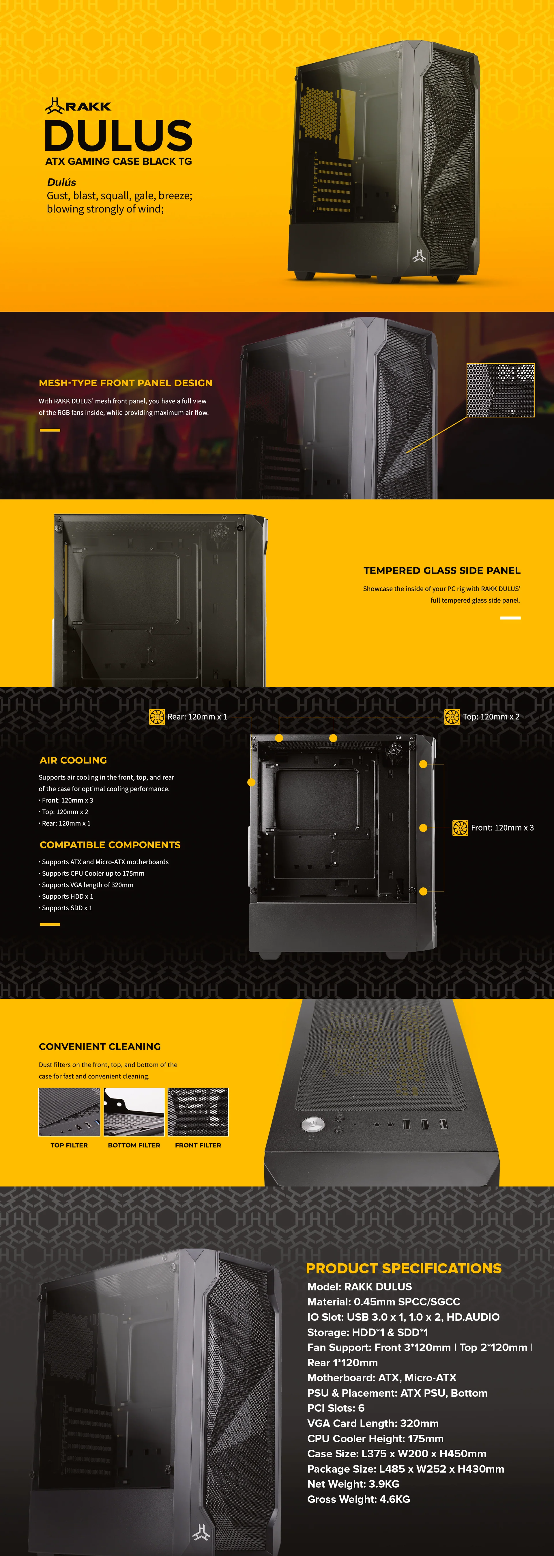 RAKK DULUS Gaming PC Case Black / RAKK DULUS PC Case | MARIS PRO CHASSIS FAN 3-in-1 KIT - Image 11