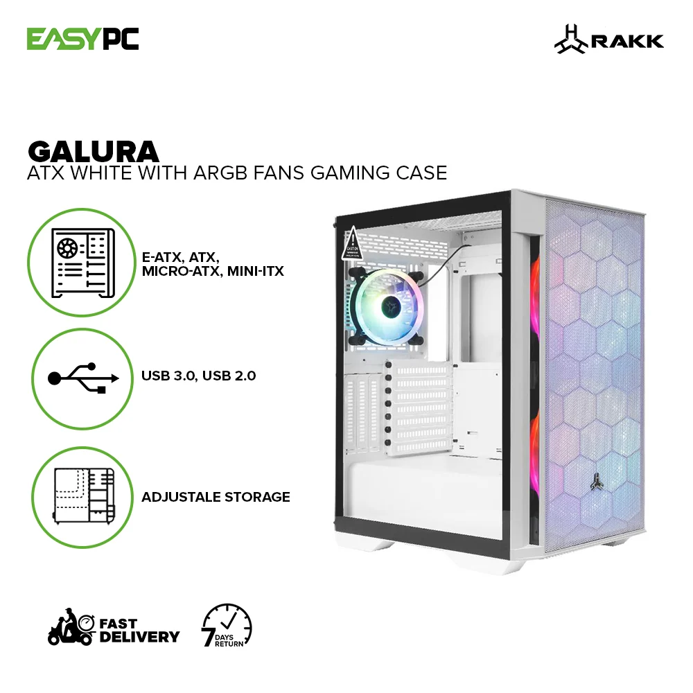 RAKK GALURA ATX Adjustable Storage Bracket with aRGB Fans Black and white Gaming Case - Image 2