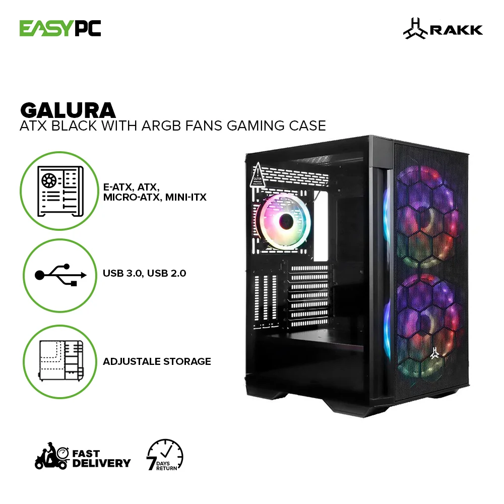 RAKK GALURA ATX Adjustable Storage Bracket with aRGB Fans Black and white Gaming Case - Image 7