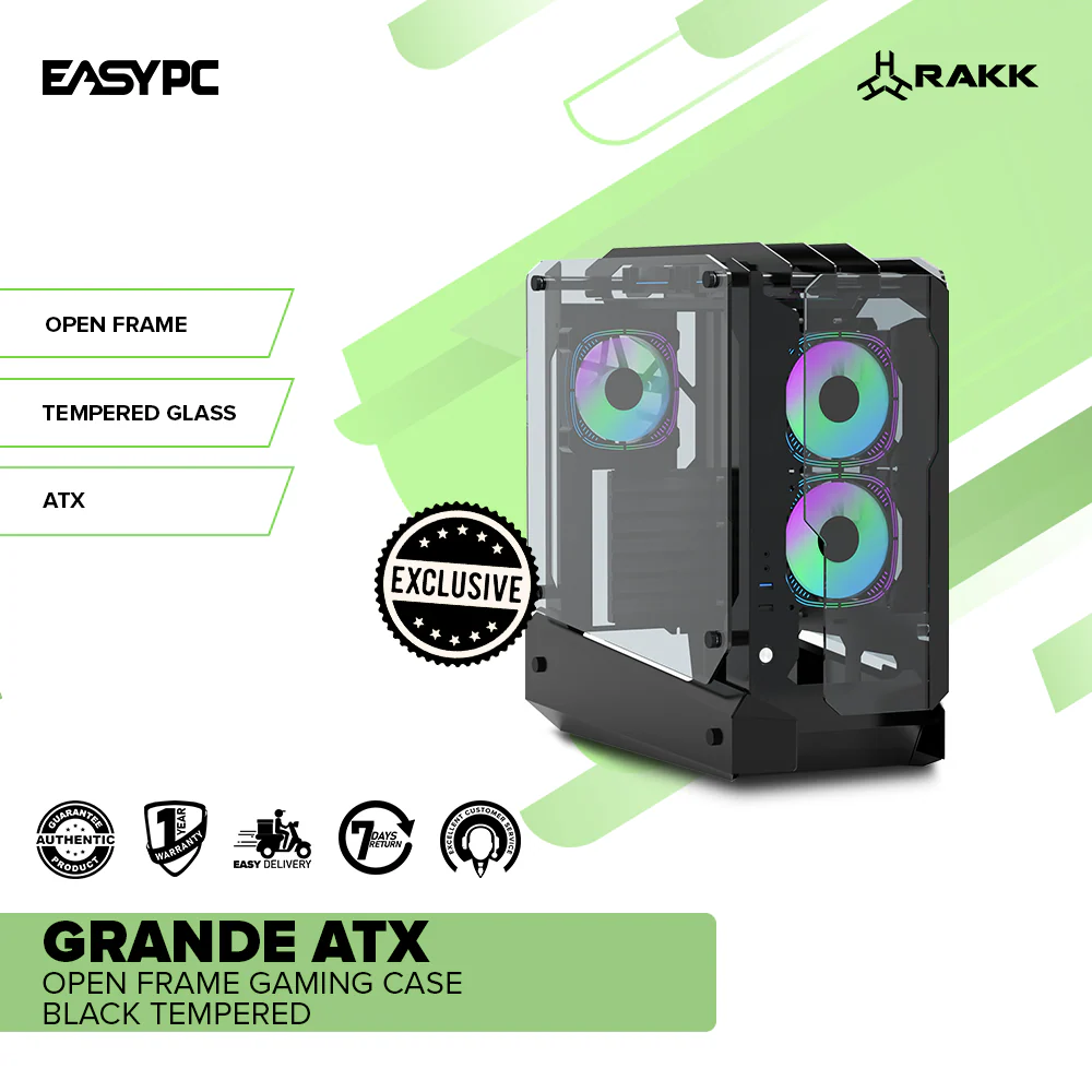 RAKK Grande ATX Open Frame Gaming Case Black Tempered - Image 2