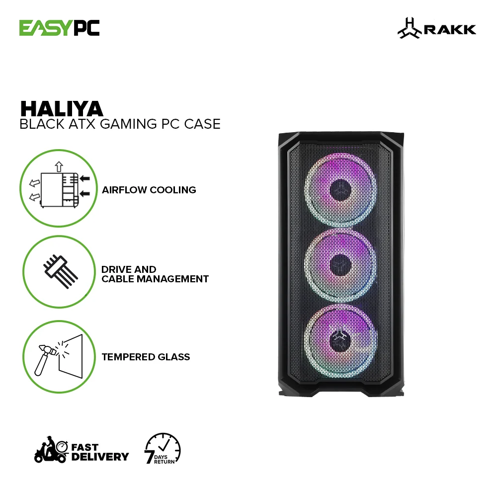 Rakk Haliya ATX Mid Tower Tempered Glass, Support mATX, iTX with 120mm fan Black/White PC Gaming Case - Image 2