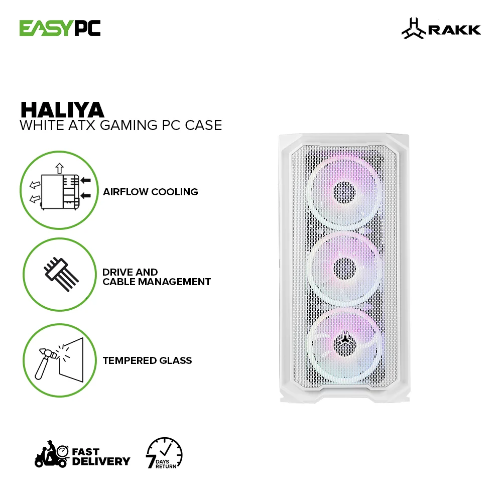 Rakk Haliya ATX Mid Tower Tempered Glass, Support mATX, iTX with 120mm fan Black/White PC Gaming Case - Image 6