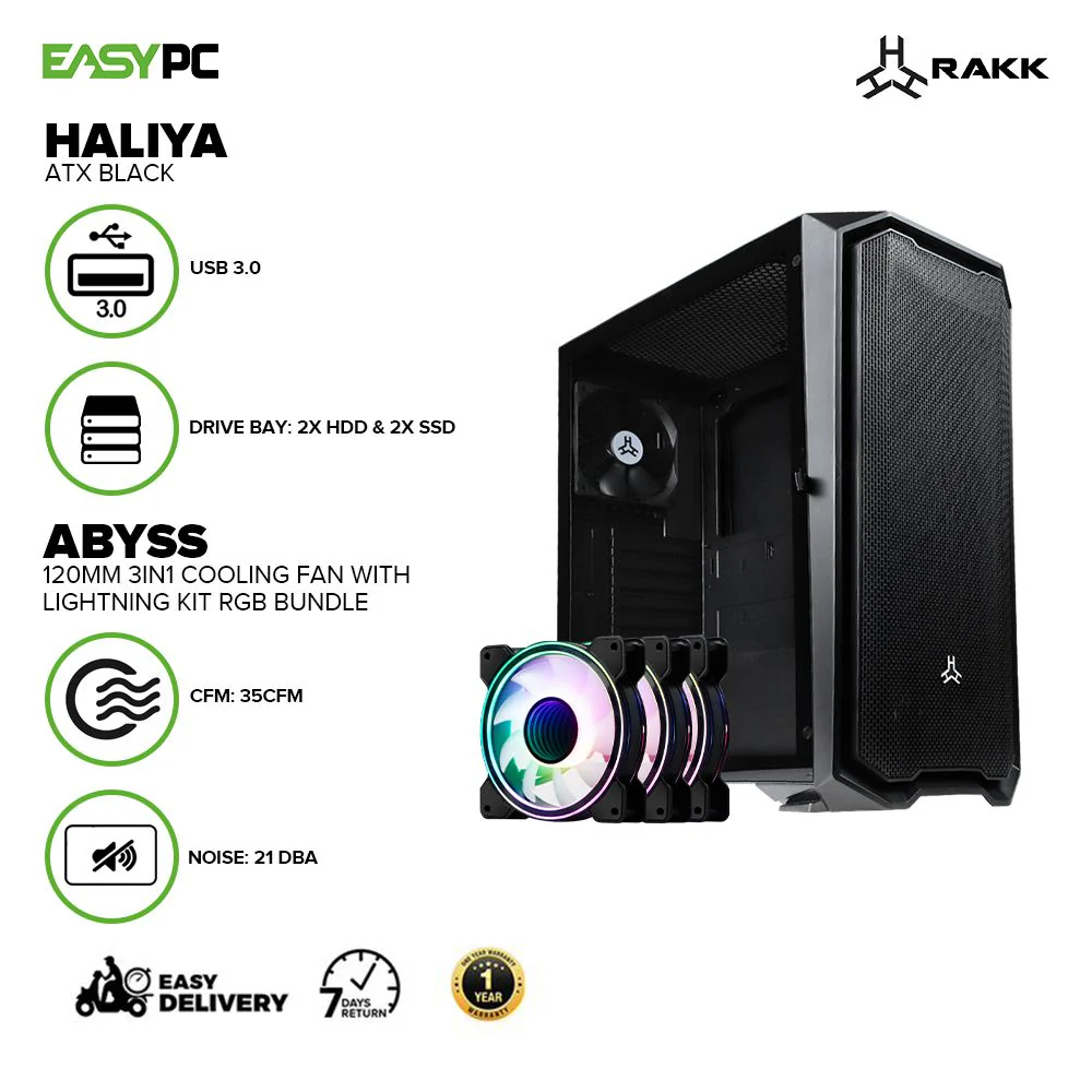 RAKK Haliya ATX Gaming Case Black and RAKK ABYSS 120mm 3in1 Cooling Fan with Lightning Kit RGB Bundle - Image 2