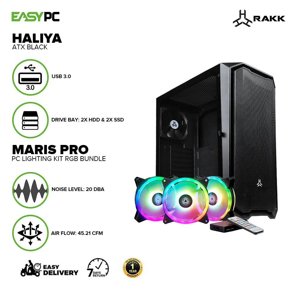 RAKK Haliya ATX Gaming Case Black and RAKK Maris Pro PC Lighting Kit RGB Bundle - Image 2