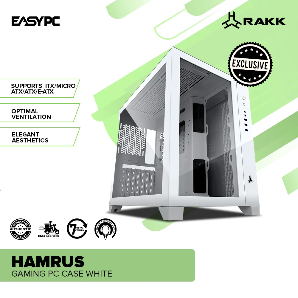 RAKK HAMRUS Gaming PC Mid Tower Case White Support E-ATX up to 275 mm wide Motherboard - Image 2