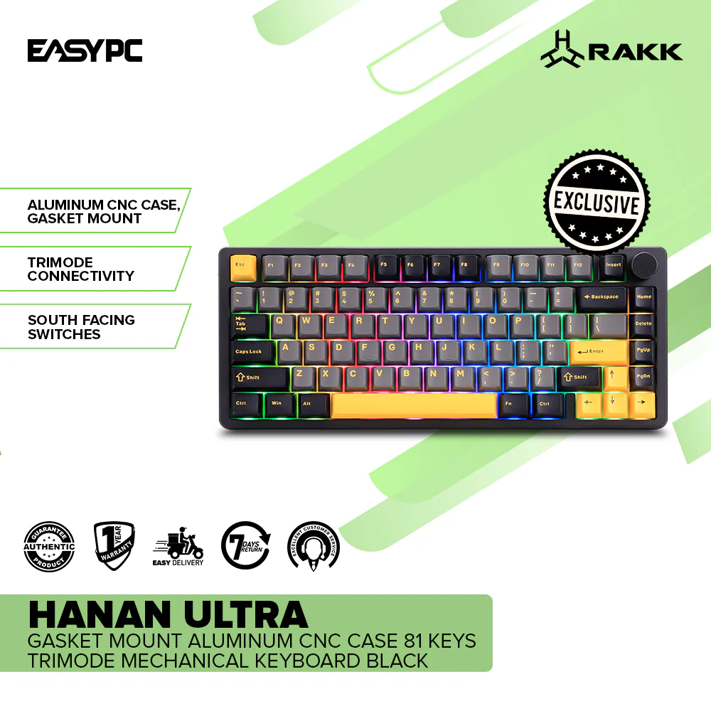 RAKK Hanan Ultra|Gasket Mount Aluminum CNC Case|81 Keys Trimode Mechanical Keyboard|Black - Image 2