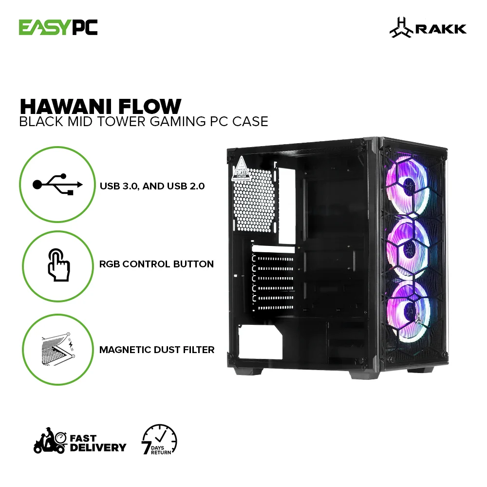 Rakk Hawani Flow PC Gaming Case Black/White Mid Tower Tempered Glass, Support ATX, MATX, ITX MotherBoard - Image 4