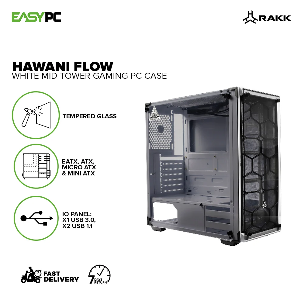 Rakk Hawani Flow PC Gaming Case Black/White Mid Tower Tempered Glass, Support ATX, MATX, ITX MotherBoard - Image 8