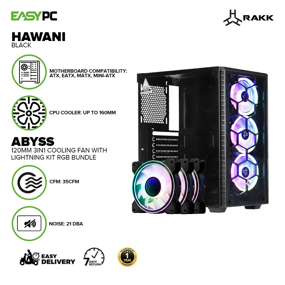 Rakk Hawani Gaming Case Black and RAKK ABYSS 120mm 3in1 Cooling Fan with Lightning Kit RGB Bundle - Image 2