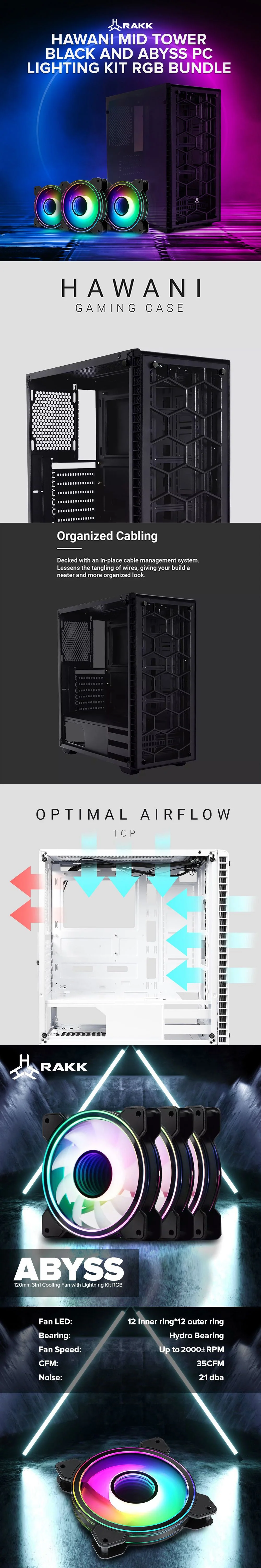 Rakk Hawani Gaming Case Black and RAKK ABYSS 120mm 3in1 Cooling Fan with Lightning Kit RGB Bundle - Image 8