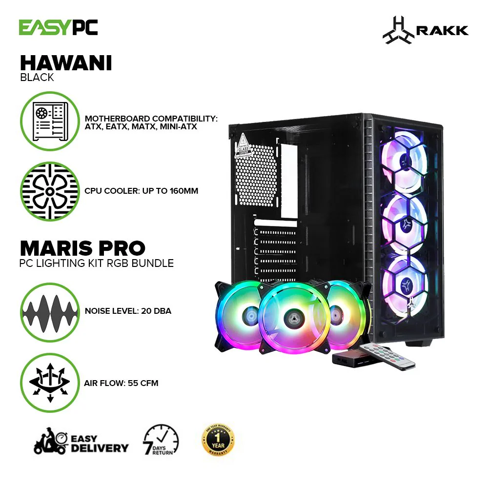Rakk Hawani Mid Tower Tempered Glass White/Black Support ATX, MATX, ITX MotherBoard PC Gaming Case - Image 13