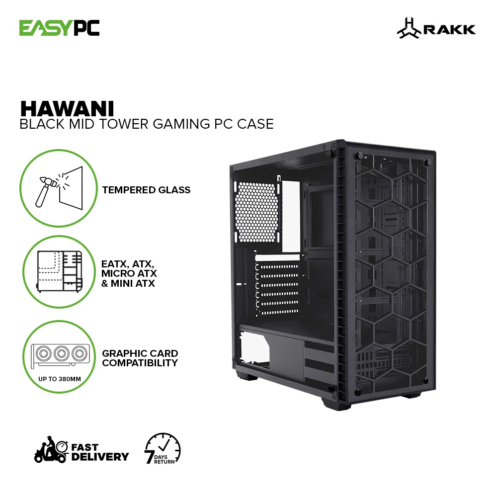 Rakk Hawani Mid Tower Tempered Glass White/Black Support ATX, MATX, ITX MotherBoard PC Gaming Case - Image 2