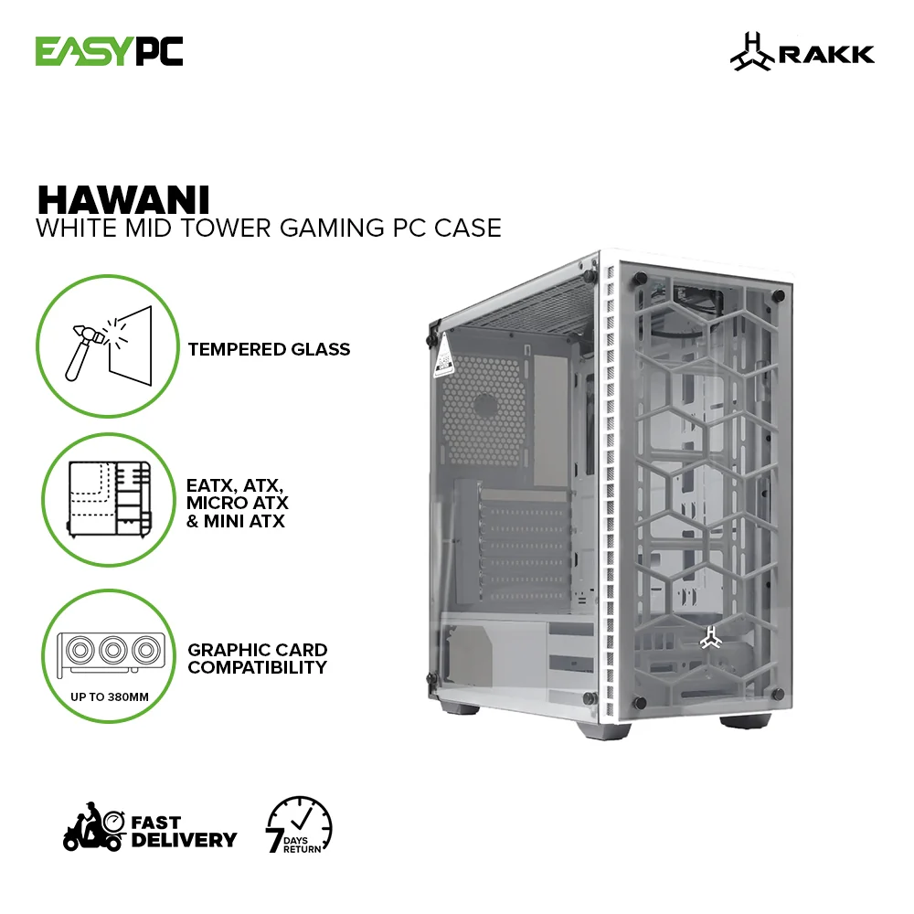 Rakk Hawani Mid Tower Tempered Glass White/Black Support ATX, MATX, ITX MotherBoard PC Gaming Case - Image 7