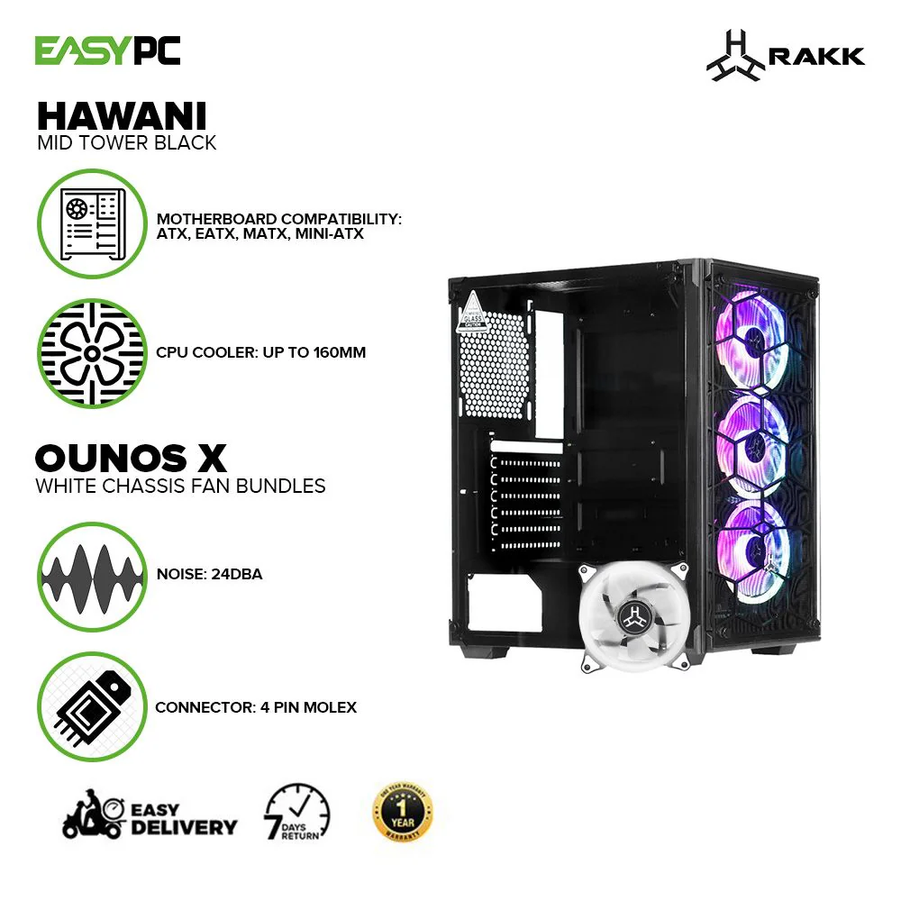 Rakk Hawani Mid Tower Black + RAKK Ounos X Chassis Fan Bundles - Image 5