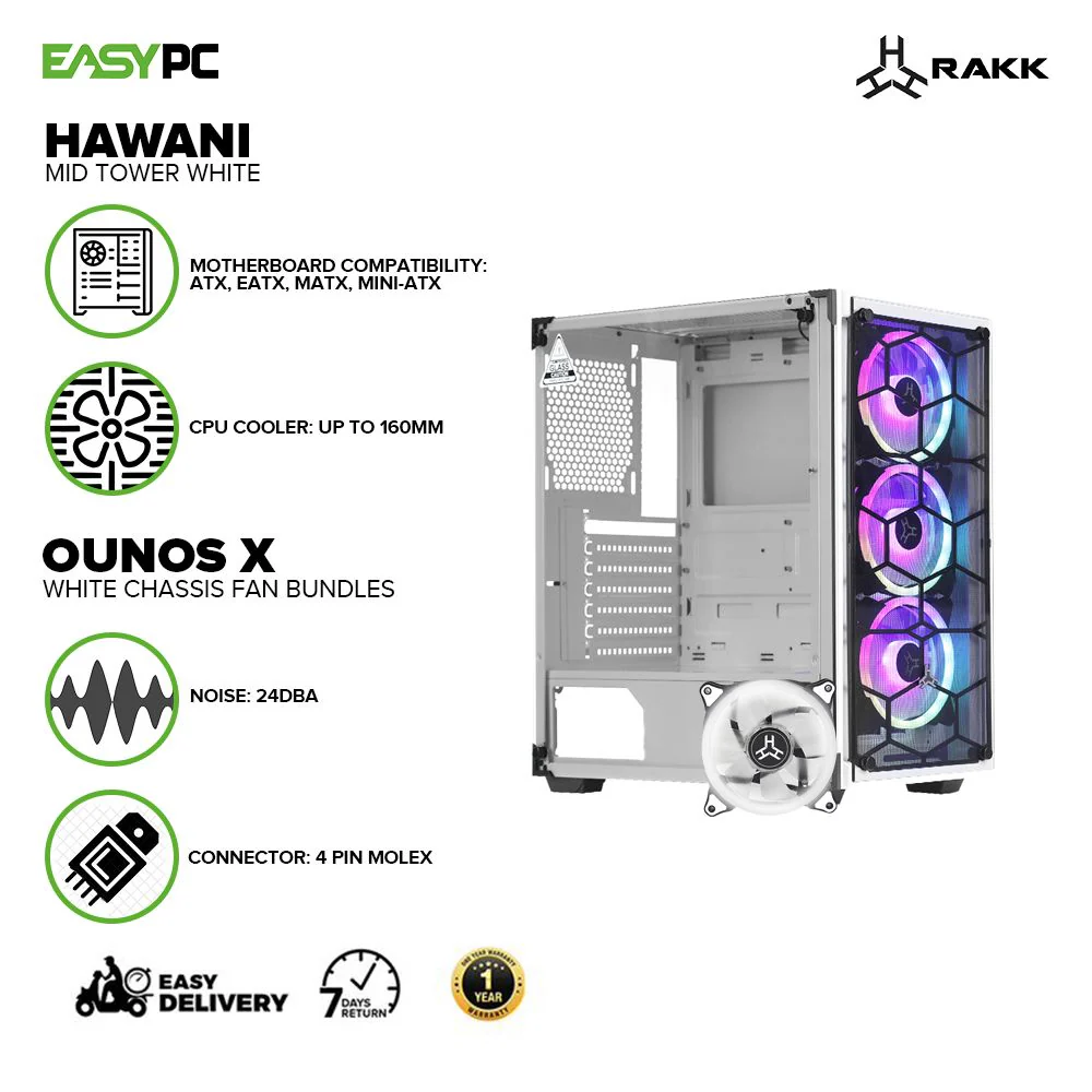 RAKK HAWANI MID TOWER WHITE + RAKK Ounos X Chassis Fan Bundles - Image 7