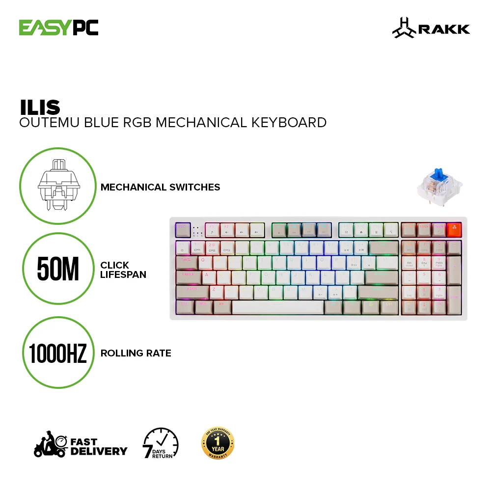 Rakk Ilis Outemu Red/Blue PBT Keycaps Mechanical, and Ilis Type-C Gaming Keyboard and Rakk Bundles - Image 6