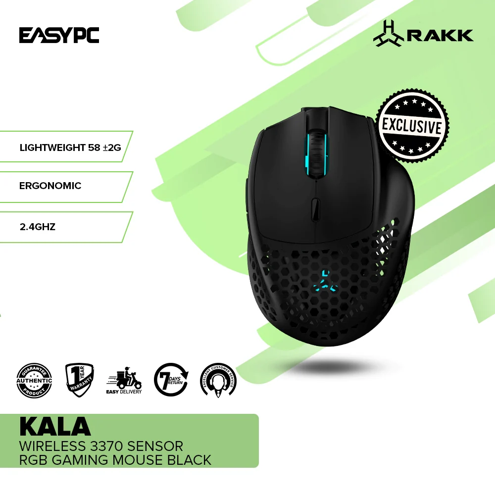 RAKK KALA Wireless 3370 Sensor RGB Black and White Gaming Mouse - Image 2