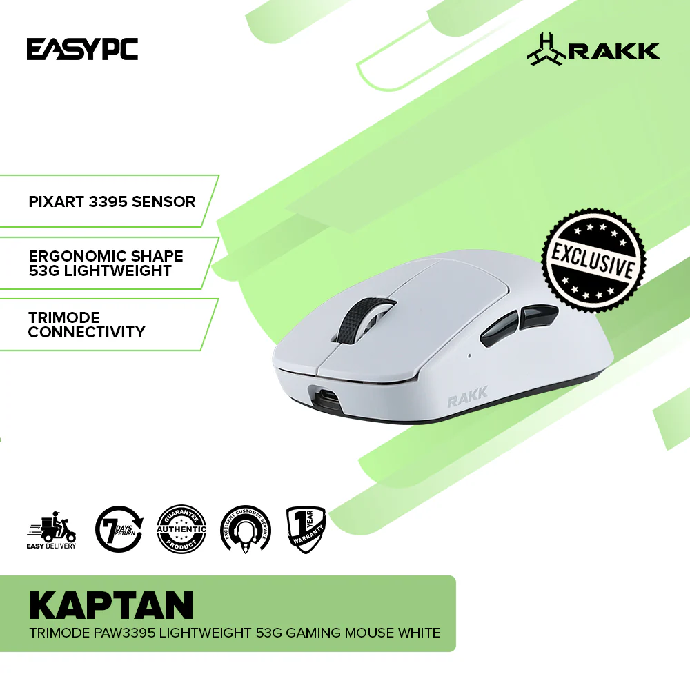RAKK KAPTAN Trimode PAW3395 Lightweight 53g Gaming Mouse White - Image 2