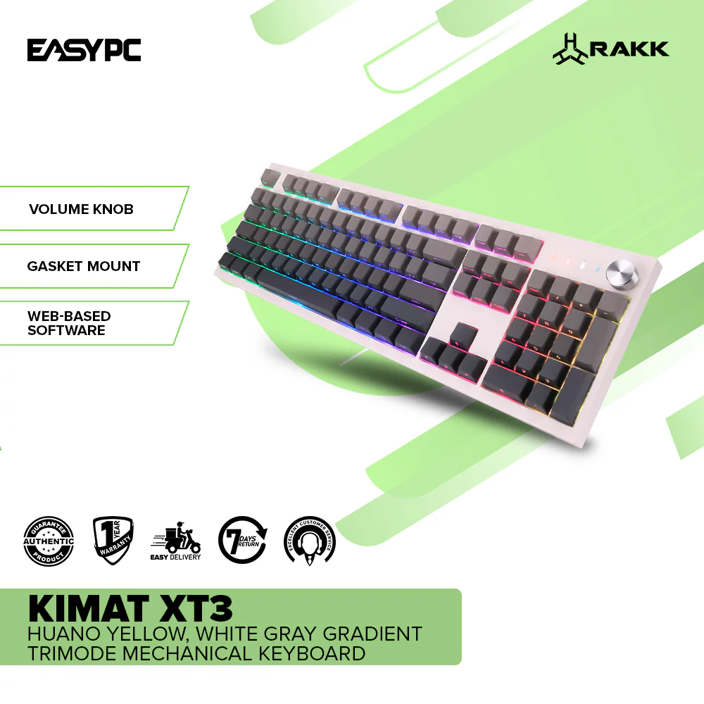 RAKK KIMAT XT3 Huano Yellow, Grey Gradiant Trimode Mechanical Keyboard - Image 2
