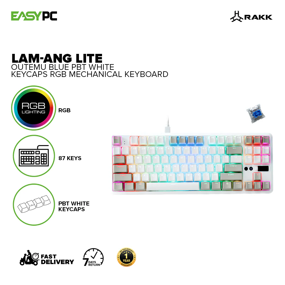 RAKK Lam-Ang Lite RGB Mechanical Keyboard Outemu PBT Red/ Blue White Keycaps - Image 6