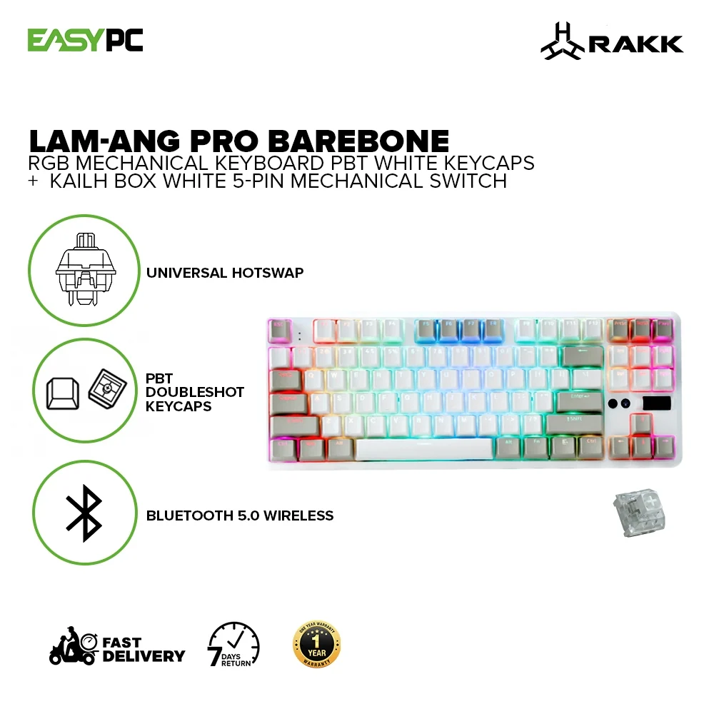 RAKK Lam-Ang Pro Barebone Wireless RGB Mechanical Gaming Keyboard PBT White Keycaps - Image 12