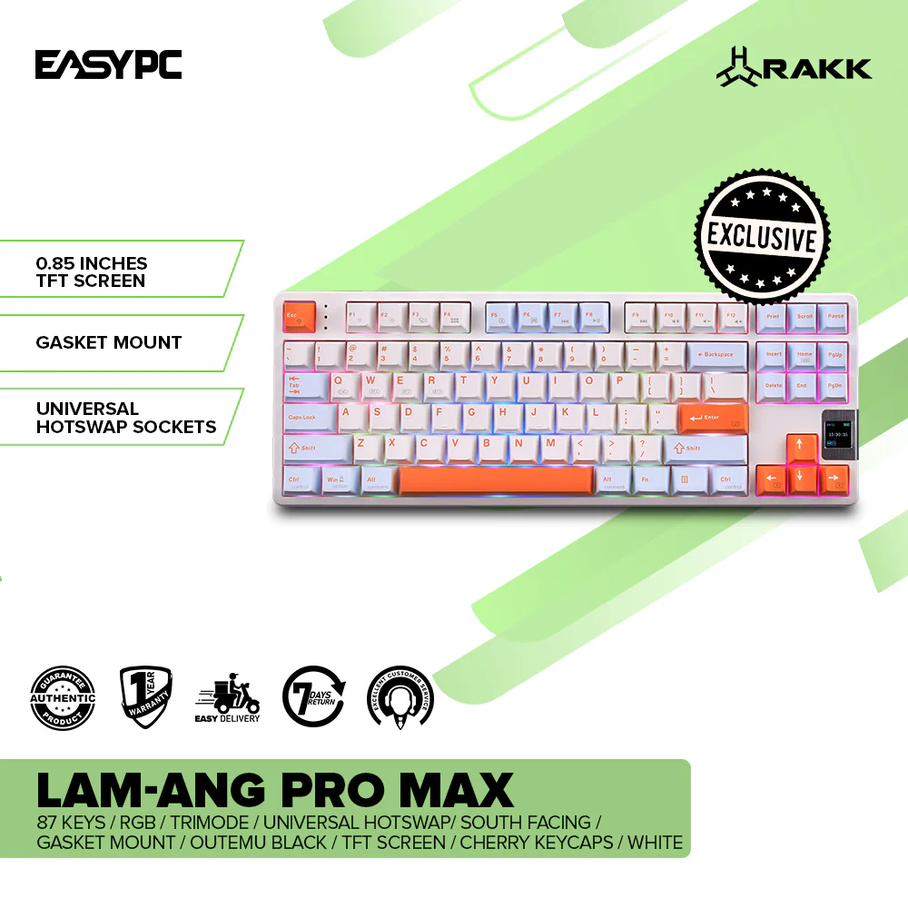 RAKK LAM-ANG PRO MAX 87 Keys / RGB / Trimode / Universal Hotswap /  Cherry Keycaps / White - Image 2