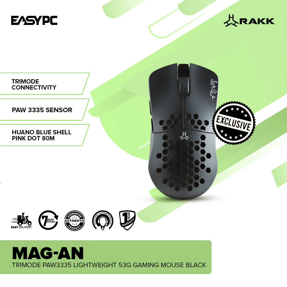RAKK MAG-AN Trimode PAW3335 Lightweight 53g Gaming Mouse Black - Image 2