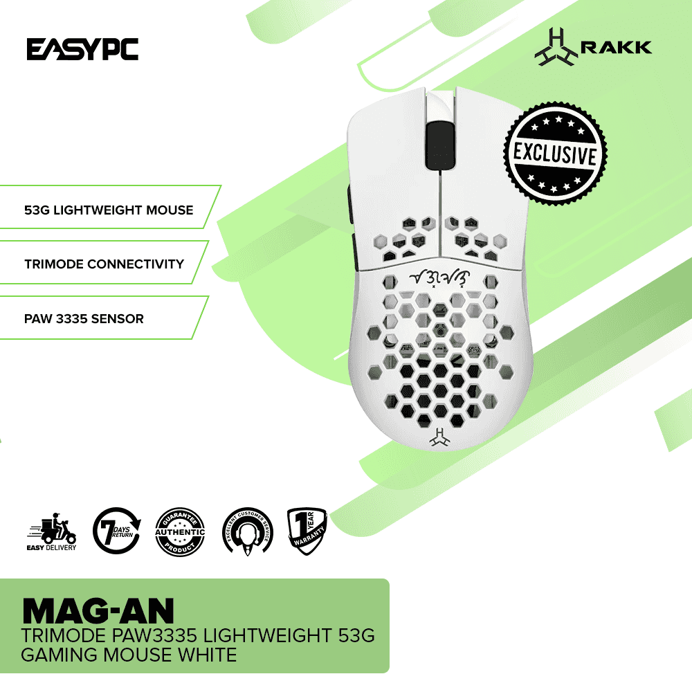 RAKK MAG-AN Trimode PAW3335 Lightweight 53g Gaming Mouse White - Image 2