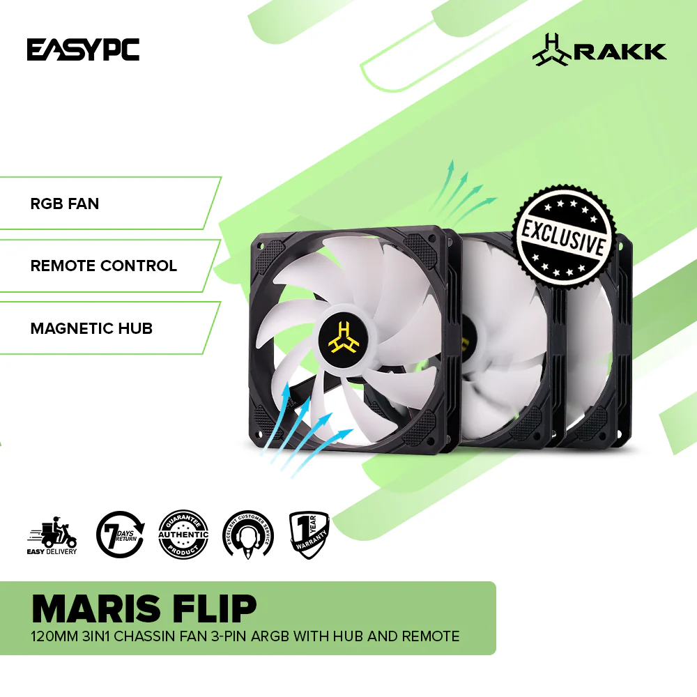 RAKK MARIS FLIP 120mm 3in1 Chassis Fan 4-pin ARGB with HUB and Remote - Image 2