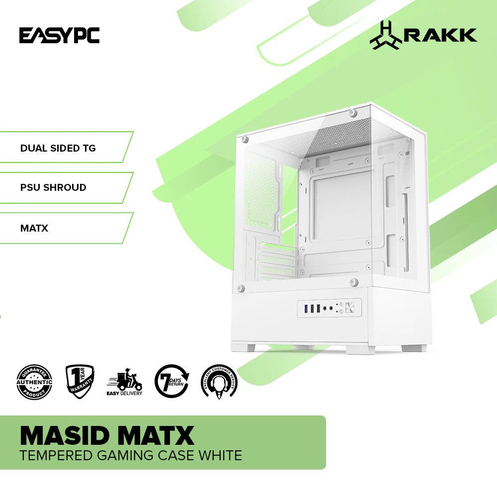 RAKK MASID MATX Tempered Gaming Case White - Image 2
