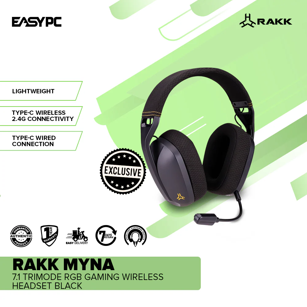 RAKK MYNA 7.1 Trimode Gaming Wireless Headset Black - Image 2